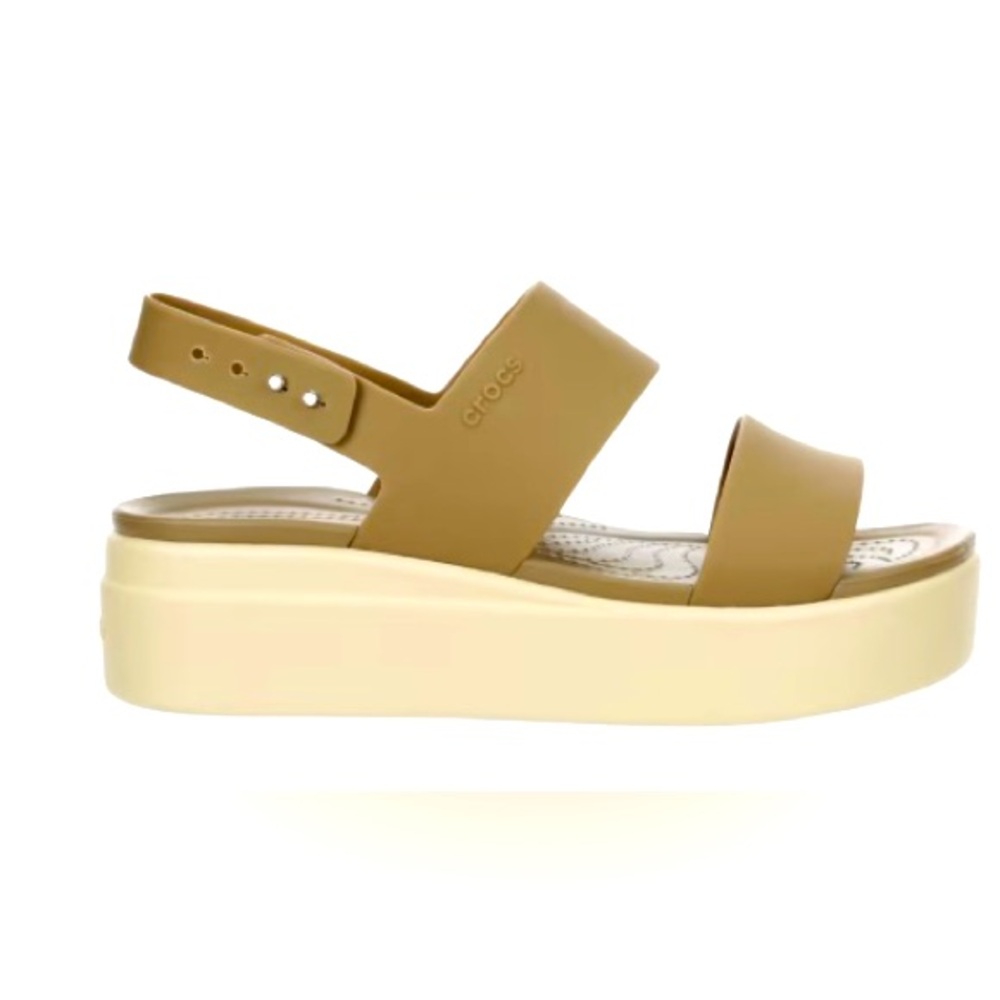CROCS olive Green Cream Sandals with Cushioned Footbed womens size 4-NWT